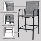 Sundale Outdoor Metal Bar Stool Set of 2, Counter Height Patio Pub Chair with Back, Quick Dry Breathable Sling Tall Barstool for Deck Balcony, Steel - Gray