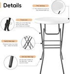 pollilar Cocktail Table 28in Portable Folding Bar Height Table, Compact Round High Top Plastic & Steel Bistro with Removable Legs, for Indoor Outdoor RV Patio Catering Parties Commercial Events-White