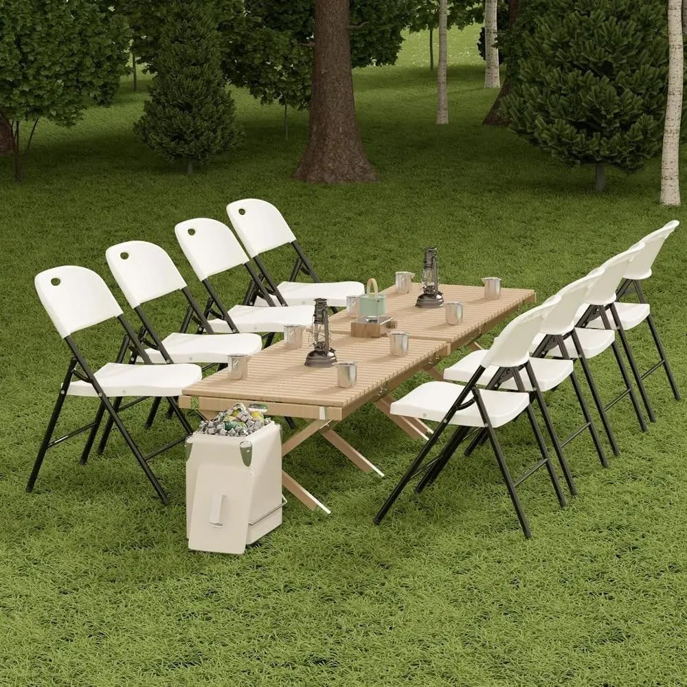 6 Pack Plastic Folding Chairs Light Weight, Ergonomic Portable Chair Backrest, Triangular Steel Frame Floor Protector Legs, 350lbs Capacity Heavy Duty Resin Material for Party, Dinner, Classrooms