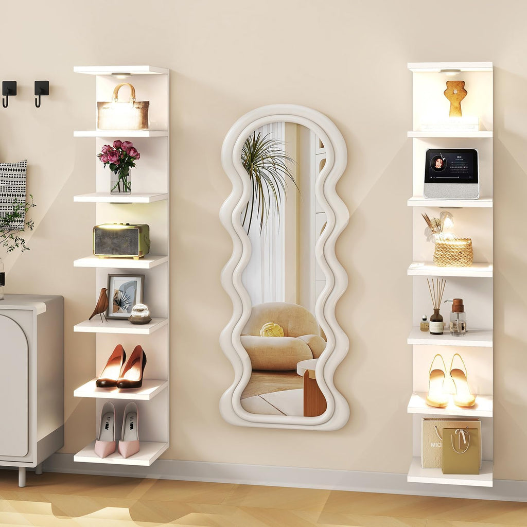 IBUYKE 7 Tier Wall Shelf Unit Floating Shelves with LED Lights,Lack Shelf for Wall Storage,Wall Mounted Vertical Display Shelf for Bedroom,Office,Bathroom White WBC017W