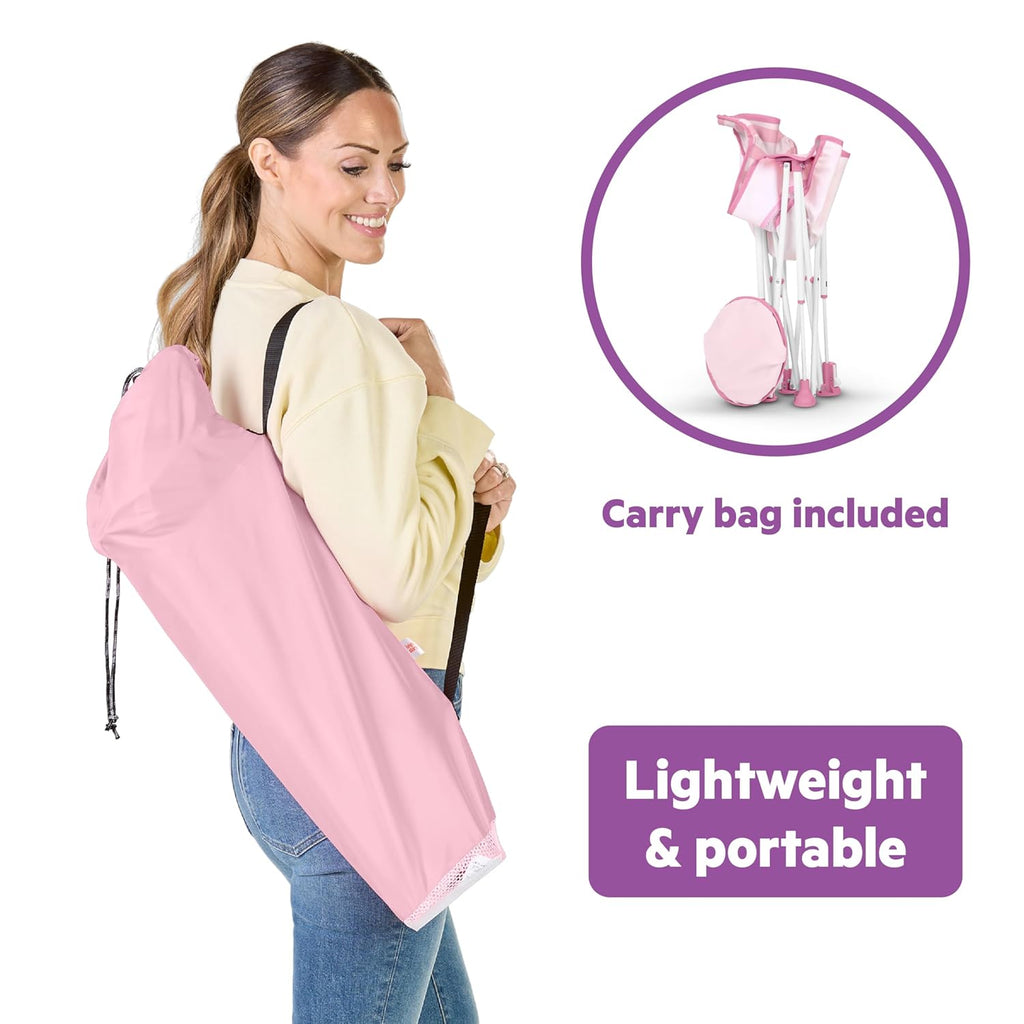 Bright Starts Pop ’N Chill Baby Chair Travel Seat, Indoor/Outdoor Use, Portable Infant Seat with Removable UPF 50+ Canopy, Pink, 0-6 Months