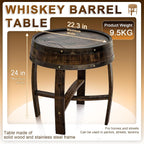 Handcrafted Whiskey Barrel End Table,Authentic Bourbon Barrel Side Table, Rustic Round Wood Accent Table for Home Bar, Living Room & Farmhouse Decor