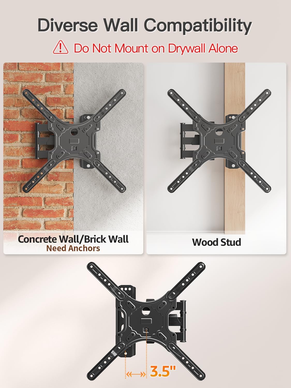ELIVED TV Wall Mount for Most 26-60 Inch TVs, Wall Mount Bracket Max VESA 400x400mm, Swivel and Tilt Full Motion TV Mount with Single Stud Perfect Center Design, Corner Mount Holds up to 77 lbs.