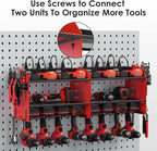 CCCEI Modular Power Tool Organizer Wall Mount with Charging Station. Garage Drill Storage Shelf with Hooks, Heavy Duty Rack, Tool Battery Holder Built in 8 Outlet. Gift for Men. Red, 1 Pack.