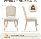 Wicker Dining Chairs Set of 6, Upholstered Linen Fabric Dining Room Chairs with Square High Rattan Back Farmhouse French Kitchen Chairs for Dining Table/Living Room/Restaurant, White