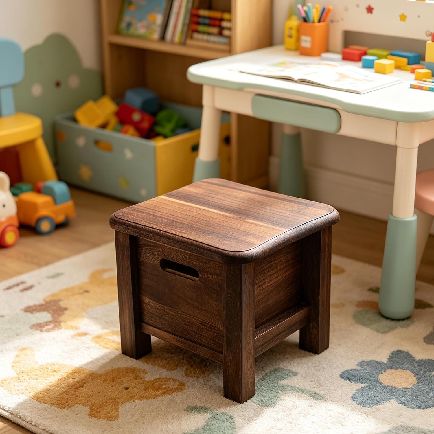 COLLBATH Wooden Storage Bench - Multipurpose Shoe Bench with Basket - Drawer Storage Ottoman Small Foot Stool for Entryway, Playroom, Living Room