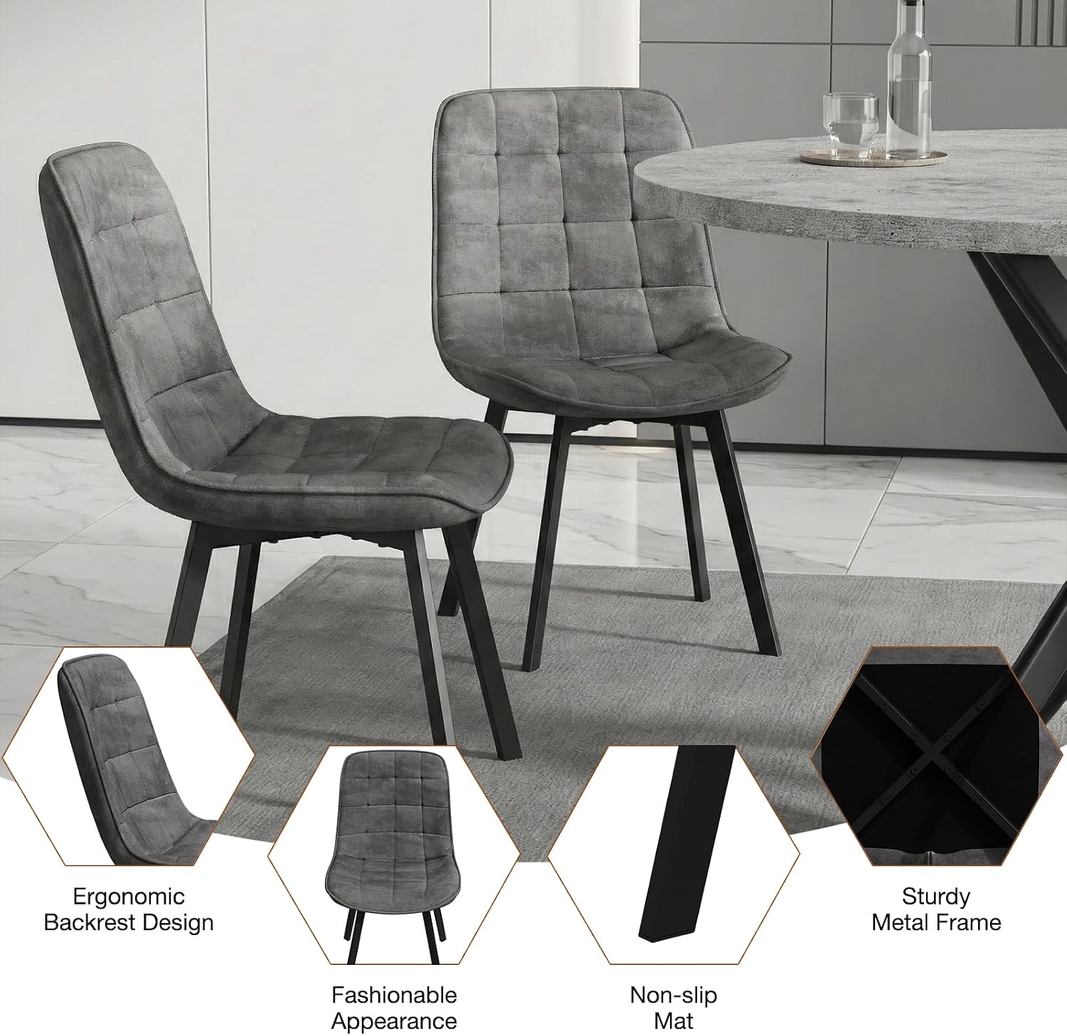 EROMMY Round Dining Table Set for 4, Modern Kitchen Table and Chairs with X-Shaped Table Legs & U-Shaped Thick Cushion, Wooden Dining Room Set for Dining Room Kitchen (Gray Table + 4 Gray Chairs)