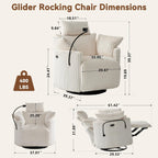 FOXHUNTER Power Nursery Rocking Chairs Glider Rocking Chair 300°Swivel Rocking Recliner with USB Charging Port and Phone Holder,Footrest,for Living Room, Corduroy, White
