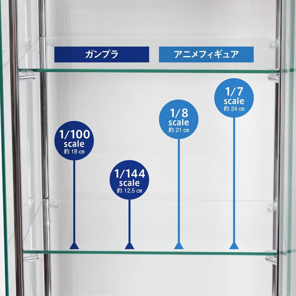 Fuji Boeki 97300 Collection Case, Figure Case, 3 Tiers, Width 16.7 x Depth 14.4 x Height 33.9 inches (42.5 x 36.5 x 86 cm), White, Tempered Glass, Full Glass, Assembly Required