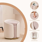 Vanity Chair with Storage, Round Boucle Vanity Stool No Wheels, Swivel Ottoman Chair with Upholstered for Women, Gold Base, Beige