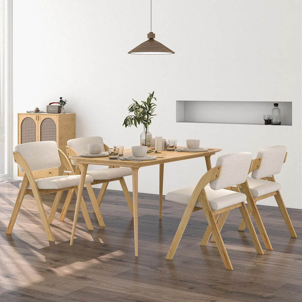 POWERSTONE Folding Chairs Set of 2 with Cushion, Modern Foldable Kitchen Dining Chairs with Rubber Wood Legs for Guests Home Office Wedding Party, No Assembly Natural