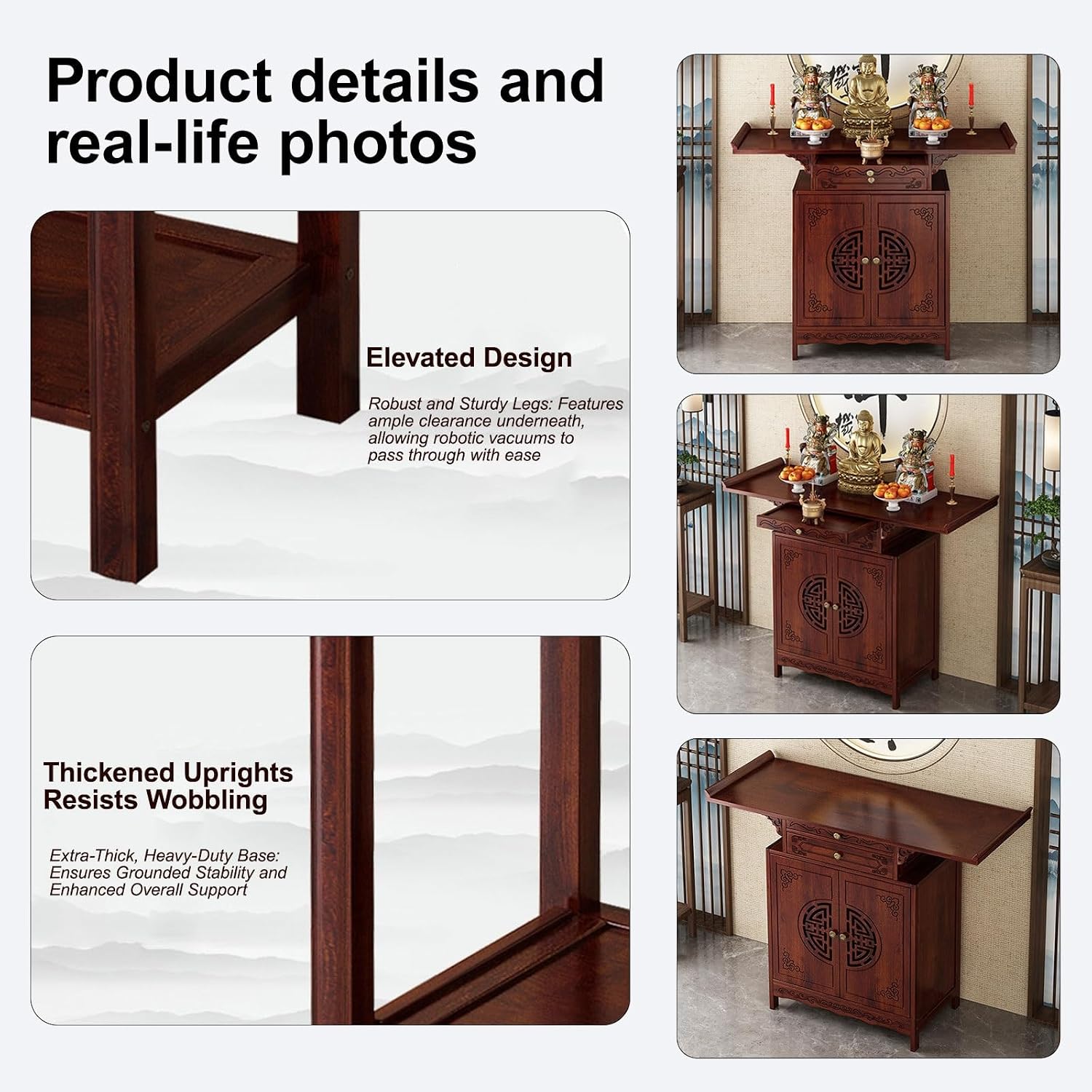 Free Standing Altar Table, Prayer Altar, Chinese Meditation Shrine Table with Storage, Personal Prayer Shrine Desk for Incense and Pray(66 * 35cm/26 * 13.8in)