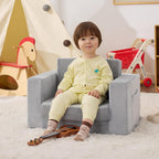Kids Couch, 2-in-1 Toddler Chair Comfy 1-3 Years Old, Convertible Kids Chair, Toddler Couch Sofa, Kid Sofa to Lounge Bed for Boys and Girls Gifts, Kids Recliner, Grey