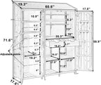 Merax Potting Bench with Waterproof Roof, Patio Garden Shed with 3 Doors Storage Cabinet with Workstation, 7 Storage Shelves, 2 Drawers and 6 Hooks for Backyard, Natural