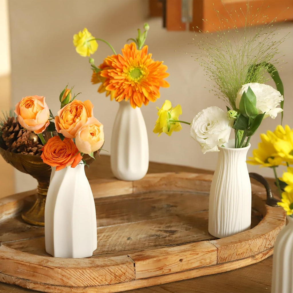 16packs Small White Ceramic Vases - Mini Flower Vases for Centerpieces, Boho Home Decor, White Bud Vase Set for Weddings Table Decor, Pampas Grass