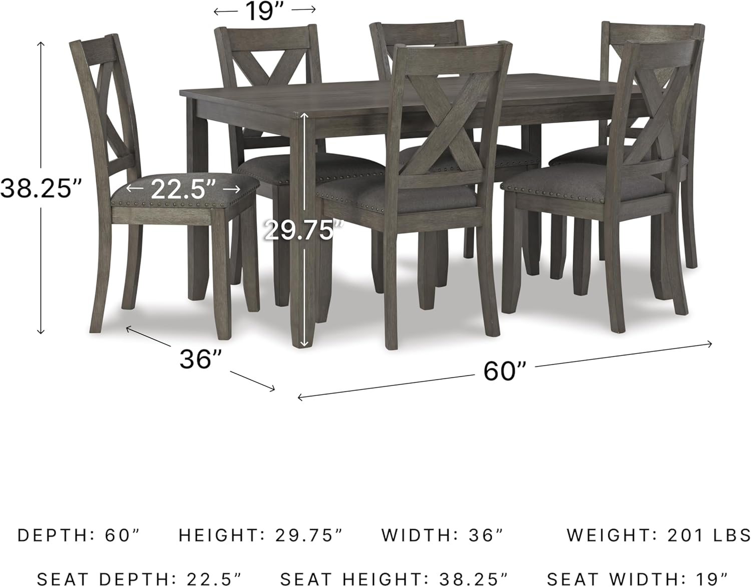 Signature Design by Ashley Caitbrook Rustic 7-Piece Dining Set – Rectangular Table with 6 X-Back Upholstered Chairs, Gray