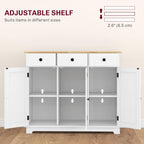 Sideboard with Solid Wood Countertop, Modern Kitchen Storage Cabinet, Coffee Bar Cabinet with 3 Drawers, Doors and Adjustable Shelf, Distressed White,for Kitchen
