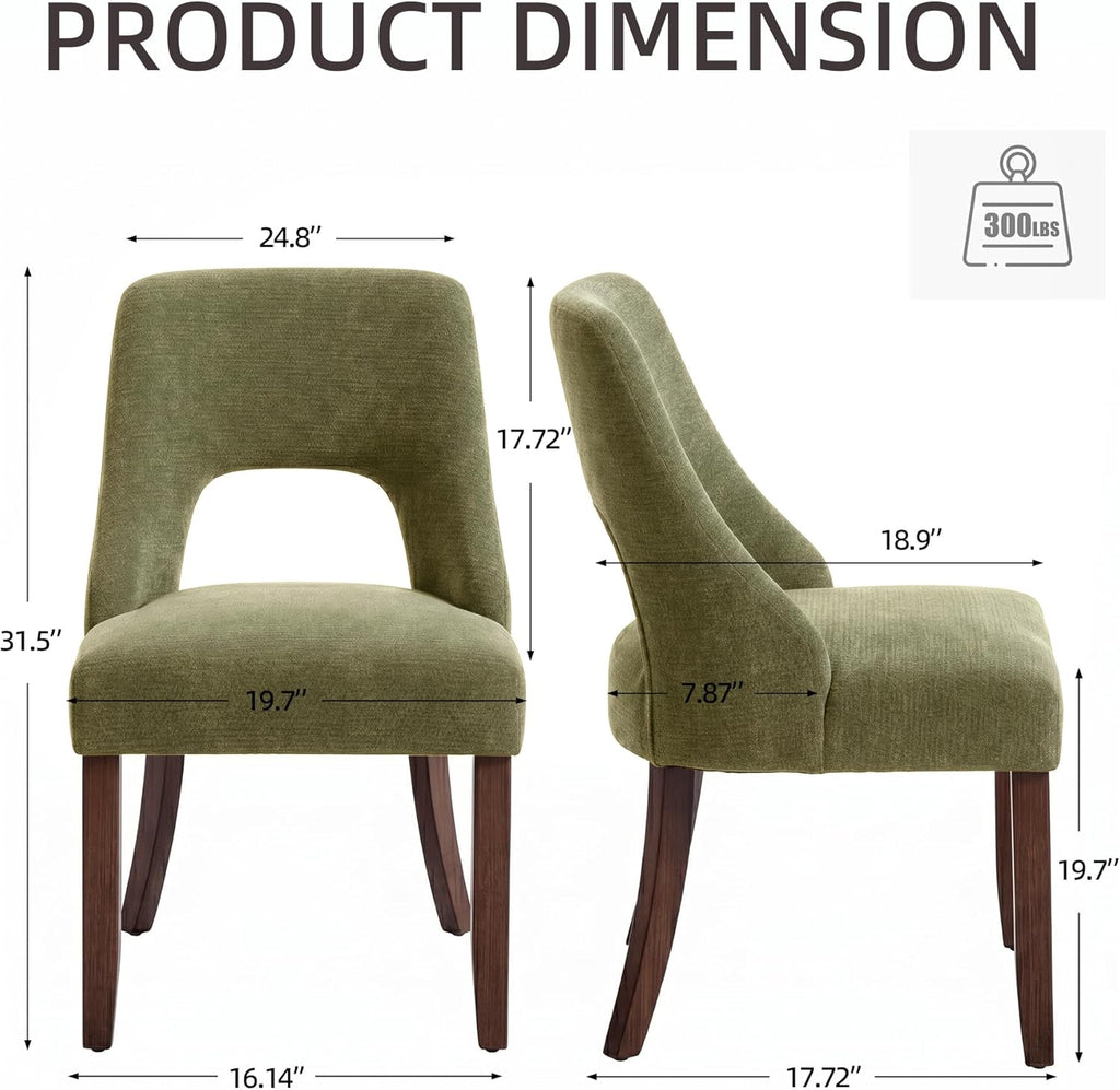 AQO Wooden Dining Chairs Set of 4, Mid Century Upholstered Kitchen Chairs Dining Room Chairs, Chenille Farmhouse Kitchen Chairs Dinner Chair for Kitchen Dining Room, Green