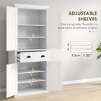 72" Farmhouse Kitchen Pantry Cabinet with Drawer and Adjustable Shelves - White