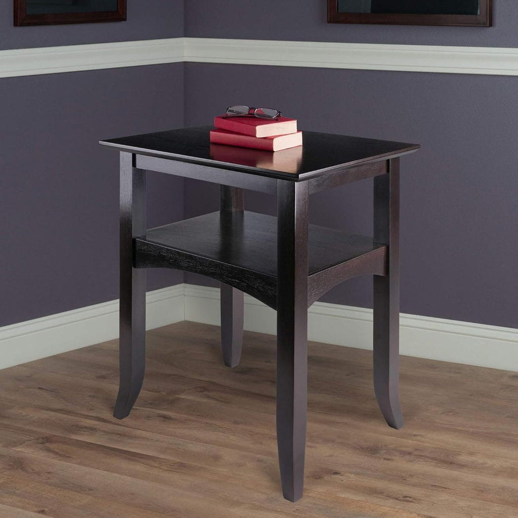 Camden Solid Wood End Table with Lower Shelf, Traditional Side Table for Living Room or Bedroom, Rich Coffee Finish