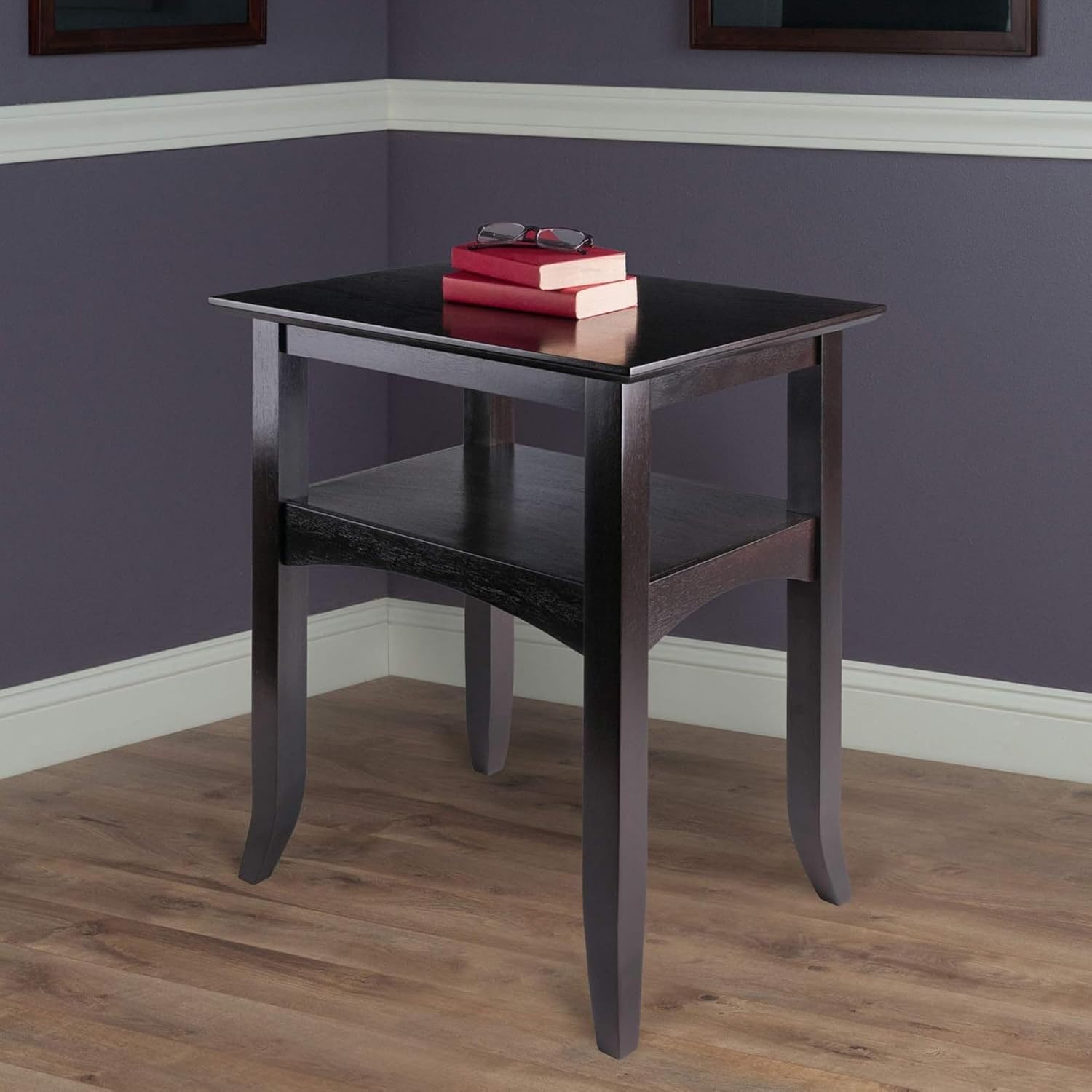 Camden Solid Wood End Table with Lower Shelf, Traditional Side Table for Living Room or Bedroom, Rich Coffee Finish