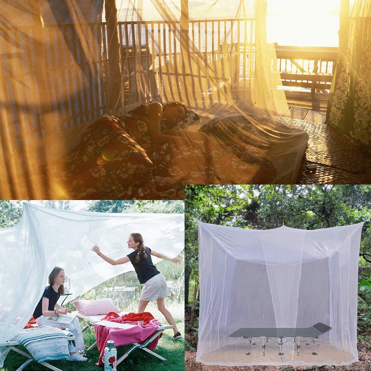 Comtelek Bed Canopy, Canopy Bed Curtains Bed Drapes for Full Queen King Size Bed Mosquito Net Bed Canopy Curtains for Patio Indoor Outdoor Room Decor Screen Netting Canopy Curtains White