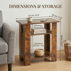 Narrow Side Table, 3 Tier Rustic End Table for Living Room, Small Wood Nightstand with Storage Shelves, Slim Bedside Table for Bedroom, Couch, Small Spaces, 22.8" High,Farmhouse Style