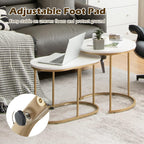 Giantex Modern Nesting Coffee Table Set of 2, Coffee Table & End Table Sets, Golden Steel Frame, Easy Assembly, Accent Marble-Look Stacking Side Table for Living Room Bedroom Apartment (Gold)