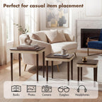 Hyfirm Walnut Side Table End Table Nesting Tables Set of 3, Retro Nesting Tables with Veneered Top & Gold Trim, Mid Century Modern Nesting Wood Coffee Tables for Living Room/Bedroom/Apartment