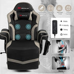 POWERSTONE Gaming Recliner Massage Gaming Chair with Footrest Ergonomic PU Leather Single Sofa with Cup Holder Headrest and Side Pouch, Adjustable Living Room Chair Home Theater Seating (Grey)