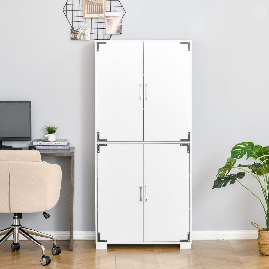 29.5" D*13.75" W*63" H Freestanding Kitchen Pantry with 4 Shelves, 2 Double Doors, Rectangular Wood Storage Cabinet, Modern Minimalist, Easy Assembly, for Living Room, Dining Room, White