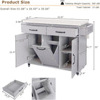 Ball & Cast Kitchen Island with Trash Can Storage Cabinet,Kitchen Cart W/Drop Leaf,Spice Rack,Towel Rack and Drawers,Rolling Kitchen Islands on Wheels W/Adjustable Shelf for Dining Room,Grey