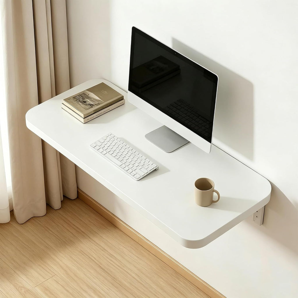 Wall Mounted Folding Table, Folding Desk, The Preferred Choice for Garages and Sheds/Home Offices/Laundries/Home Bars/Kitchens (White, 29.52" D x 15.74" W)
