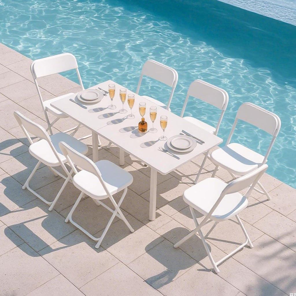 10 Pack White Plastic Folding Chairs Indoor Outdoor Portable Stackable Commercial Seat with Steel Frame Heavy Duty Foldable Chair for Events Office Wedding Party Dining 350lbs Capacity
