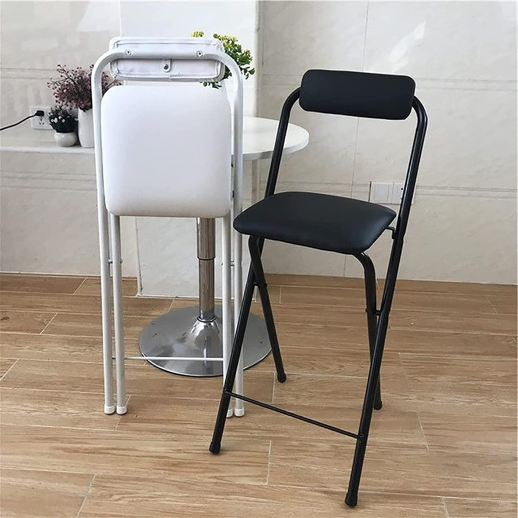 Home Folding Bar Stool with Backrest,Leather Padded Counter Height Foldable Stool,Portable Folding Stool Tall Bar Stools for Outdoor Kitchen Shop Cafe,1 PC ( Color : White , Size : Seat Height 25.5inc