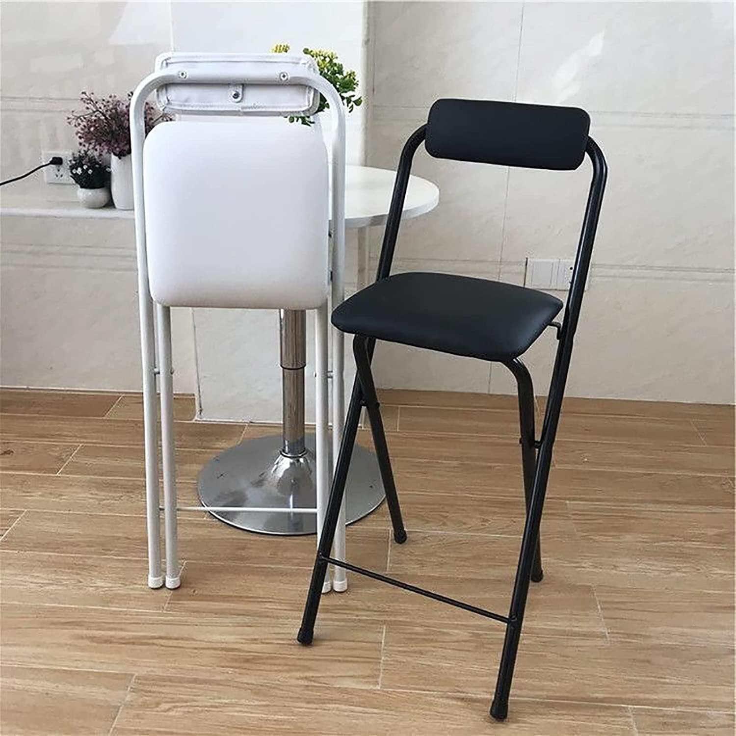 Home Folding Bar Stool with Backrest,Leather Padded Counter Height Foldable Stool,Portable Folding Stool Tall Bar Stools for Outdoor Kitchen Shop Cafe,1 PC ( Color : White , Size : Seat Height 25.5inc