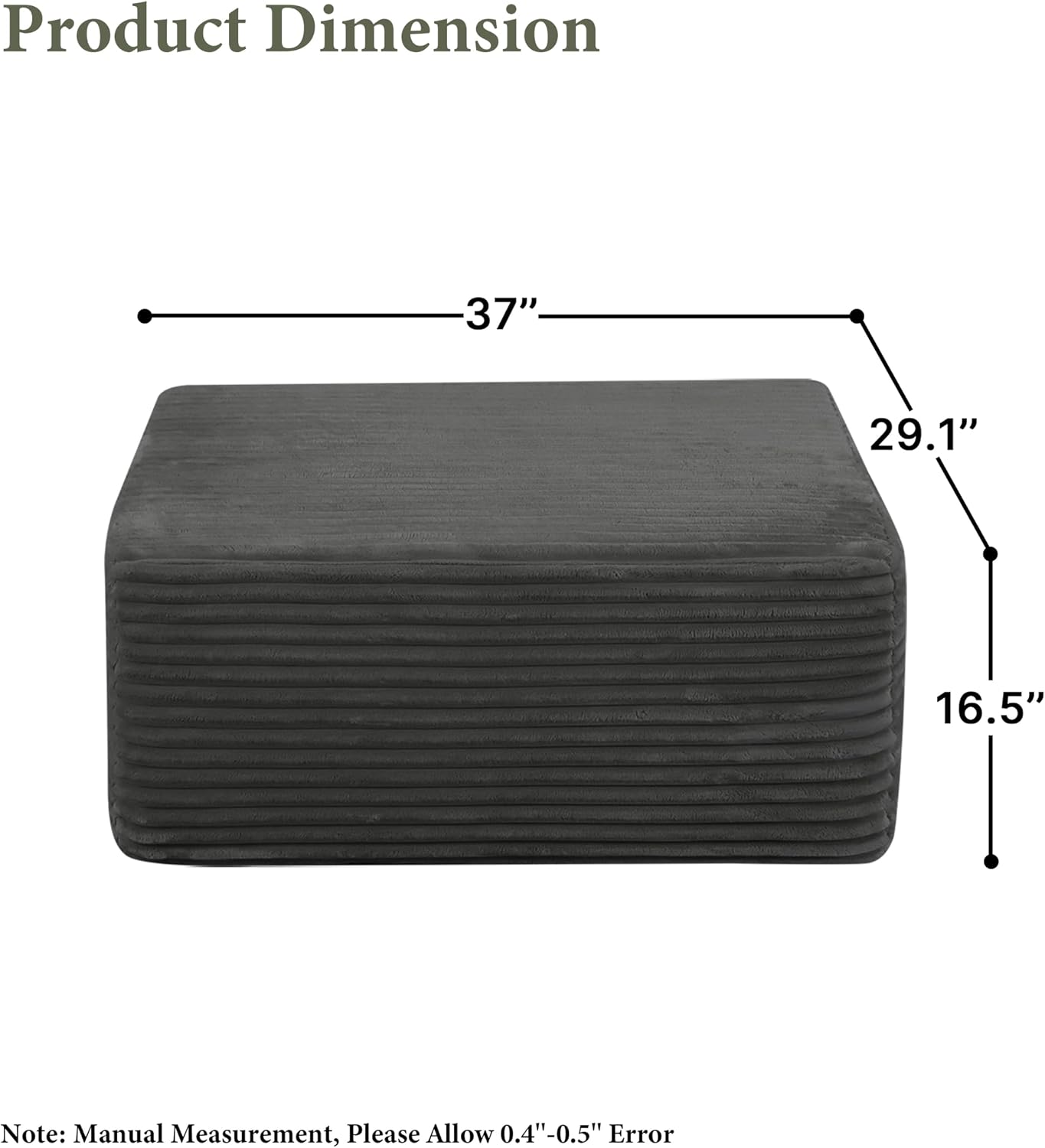 POEM PANDA 37" Modular Boneless Ottomans for Living Room, Grey Soft Plush Corduroy Small Ottoman Foot Stool, Multi-Use Otoman Foot Rest for Couch & Bedroom Ottoman Seat.