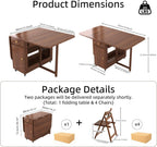 Drop Leaf Table and Chairs - 59" Fully Assembled Folding Dining Table 4-6 Seater with Storage and Lockable Wheels, Space-Saving Set with 4 Chairs for Kitchen or Dining Room (Walnut)