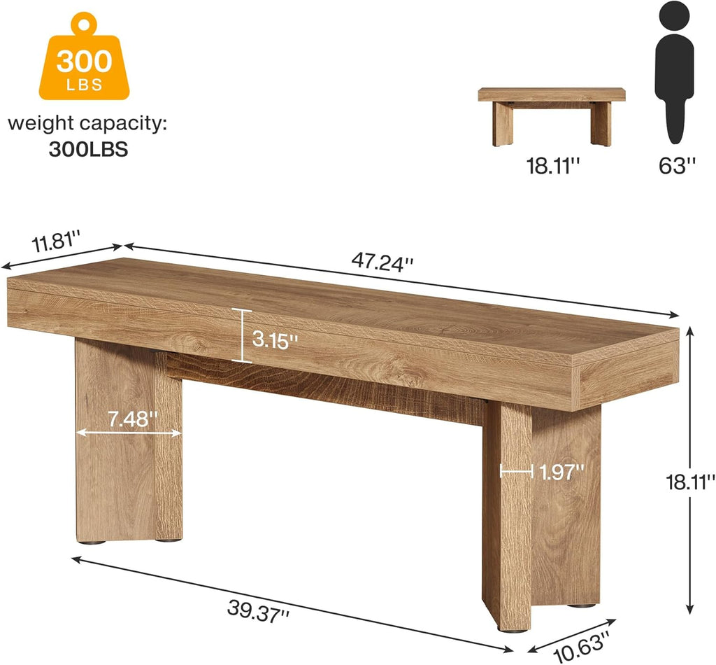 Tribesigns Farmhouse Wooden Dining Bench, 47" Indoor Entryway Bench with Sturdy Frame for Dining Room, Livingroom, Hallway, End of Bed (Rustic Brown)