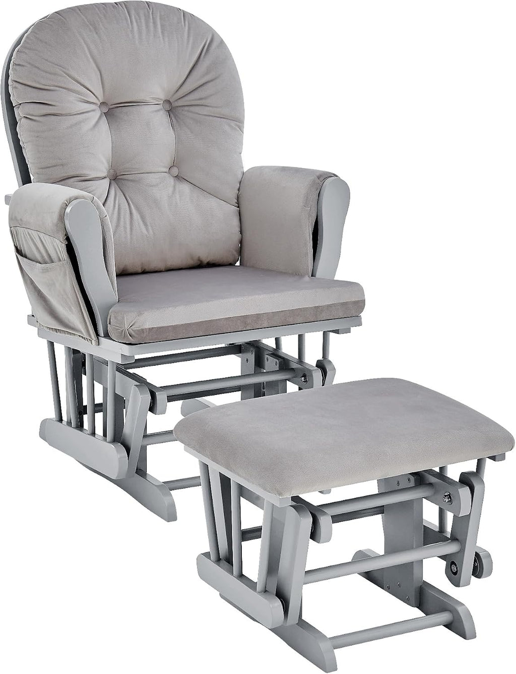 Penau Glider and Ottoman, Button Tufted Gray, Wood Fabric | Nursery Glider And Ottoman Set, Soft Quiet Motion, Button Tufted Back, Side Pocket, Cozy Bonding Spot