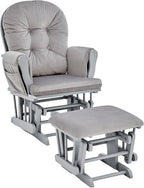 Penau Glider and Ottoman, Button Tufted Gray, Wood Fabric | Nursery Glider And Ottoman Set, Soft Quiet Motion, Button Tufted Back, Side Pocket, Cozy Bonding Spot