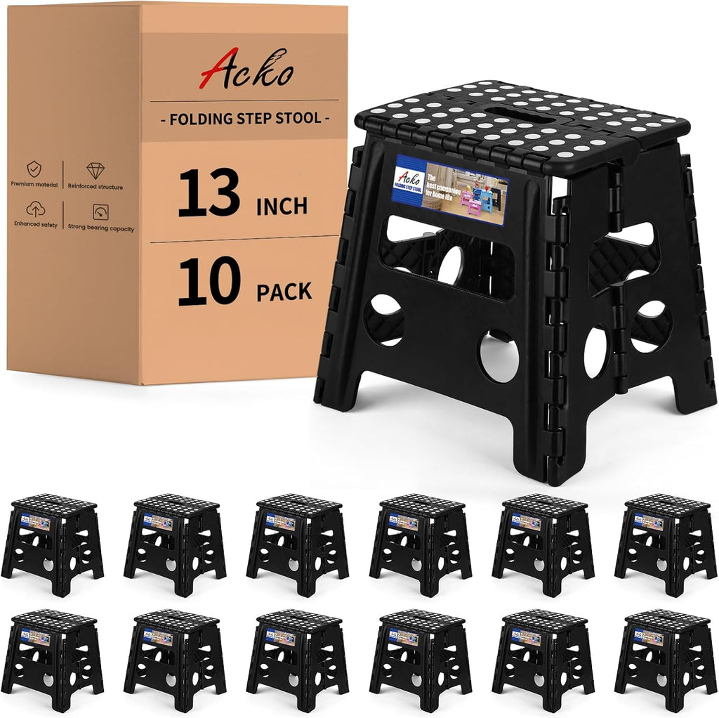 ACKO 10pack Folding Step Stool 13 inch Heavy Duty Plastic Foldable Step Stool for Kids and Adults, Small Collapsible Fold Up Stepping Stool