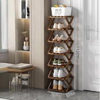 Foldable Bamboo Shoe Rack, 9-Tier No Assembly Shoe Organizer, Space-Saving Free Standing Shoe Storage Shelf for Entryway, Hallway, Closet, Holds 7-14 Pairs of Shoes, Natural Bamboo Finish (Bamboo, 7)