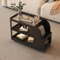 Mobile Sofa Side Table with Wheels, Metal Rolling End Table with Storage, 3-Tier Compact Tea Cart for Living Room, Terrace(Black,Medium)