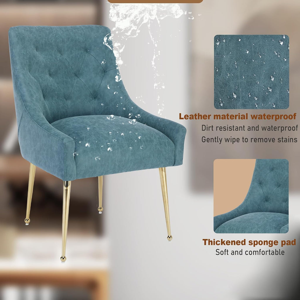 Dining Chairs Set of 6, Gold Leg Side Chair Faux Leather Vanity Mid-Century with Metal Legs Upholstered PU Leather Luxury Accent Chairs Living Room Restaurant