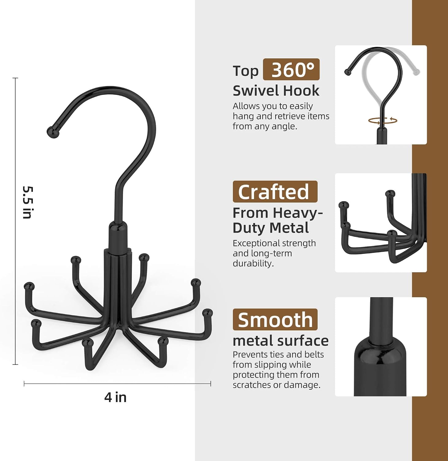 ZEDODIER Belt Organizer for Closet, Heavy-Duty Rotating Belt Hanger Tie Rack Holds up to 24 Belts, Hanging Space Saving Metal Belt Holder for Closet Storage
