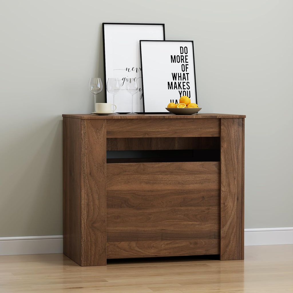 Transformer Folding Console Table for 10-12 People, Extendable Dining Table, Space Saving Dining Room Table for Apartments & Homes, Walnut