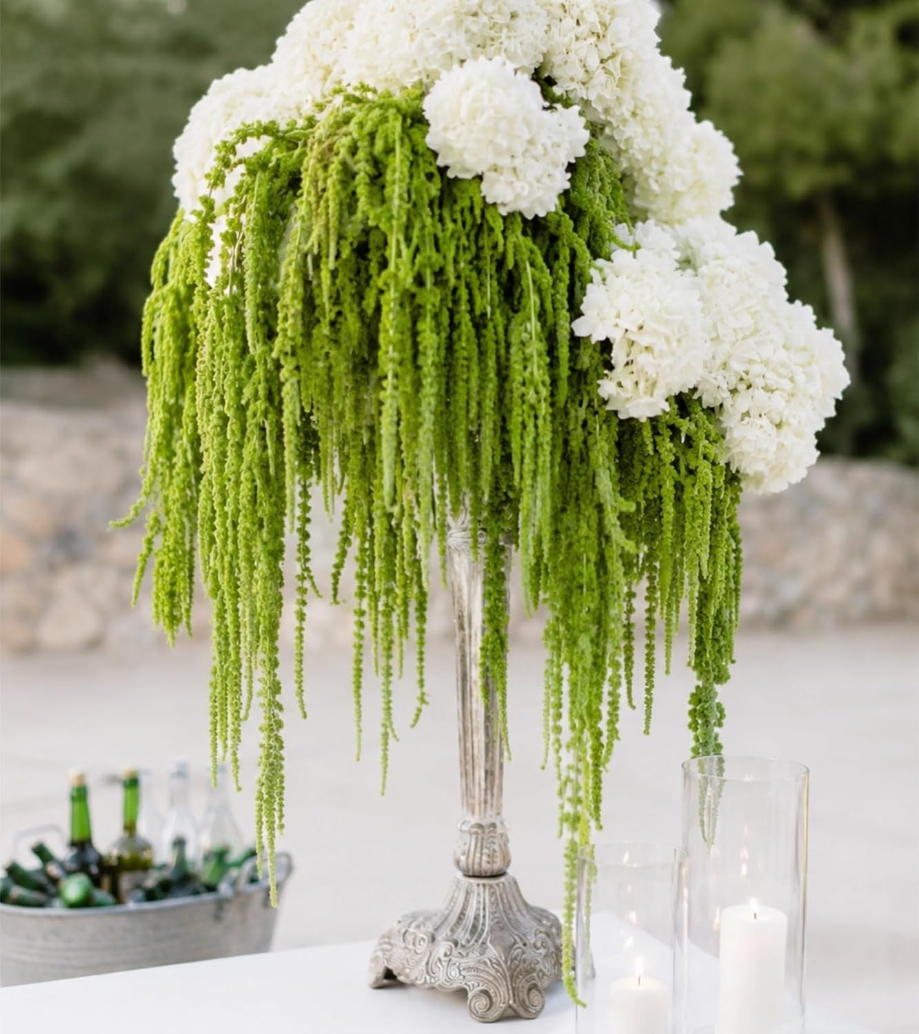 12 Pcs Neon Green Preserved Hanging Amaranthus Flowers - 23" Cascading Dried Flower Tassels for Wedding Arch, Floral Garland, Vase Arrangements & Home Decor