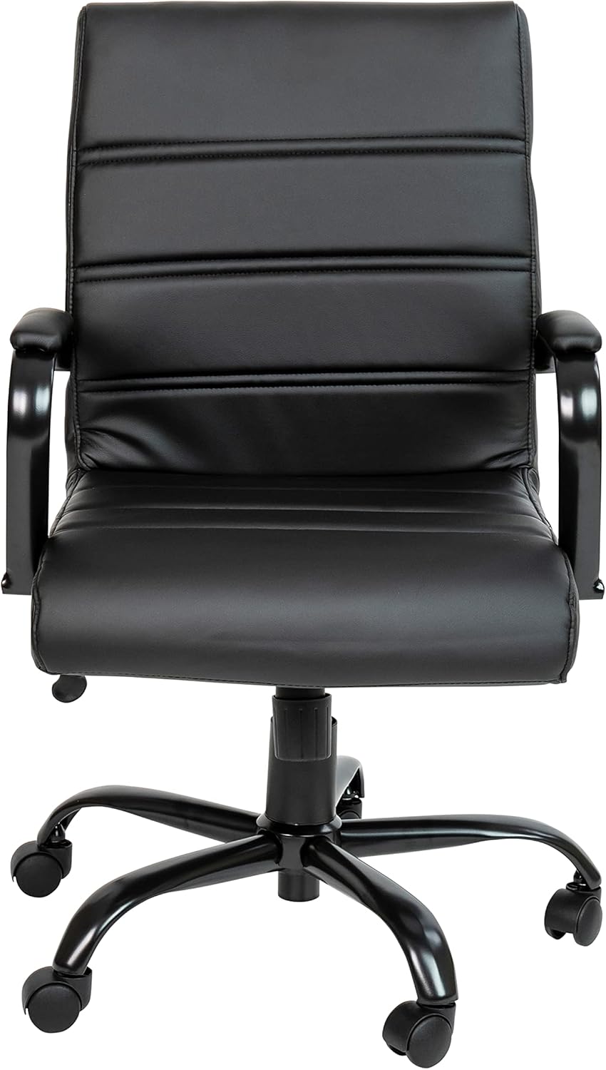 EMMA + OLIVER Mid-Back Black LeatherSoft Executive Swivel Office Chair with Black Frame/Arms