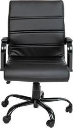 EMMA + OLIVER Mid-Back Black LeatherSoft Executive Swivel Office Chair with Black Frame/Arms